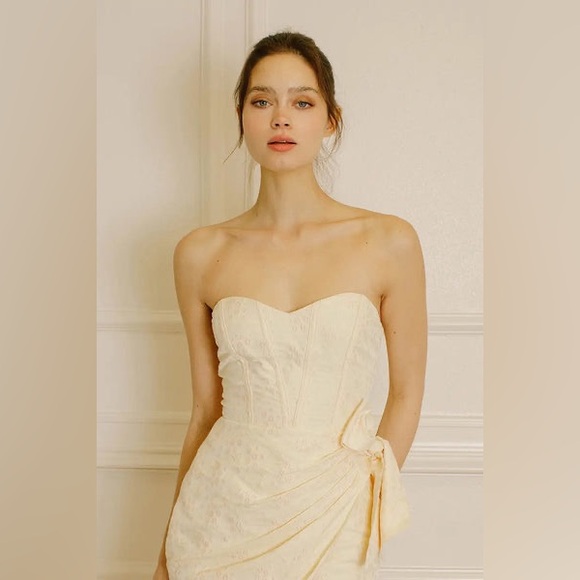 NWT Storia Floral Splotched Daisy Embossed Print Strapless Corset Mini Dress - Picture 4 of 13